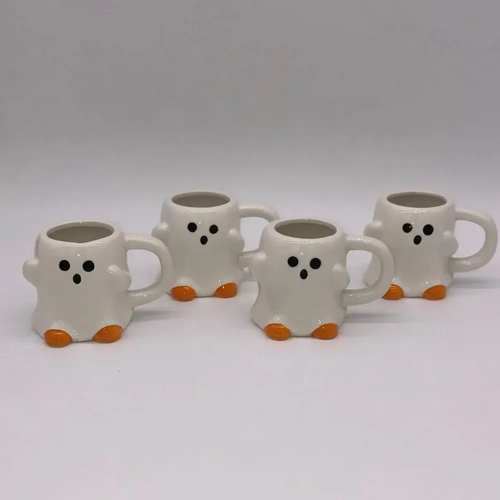 4 Mugs Target Hyde & Eek Mini 6oz Ghost Halloween Orange Feet **PLEASE READ**